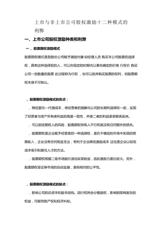 上市与非上市公司股权激励十二种模式的利弊