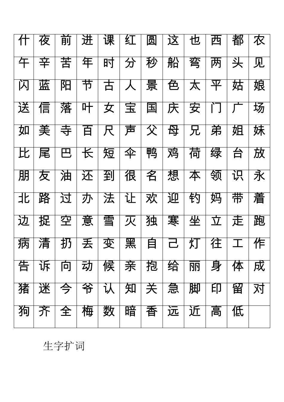 上海一年级语文生字表和组词表_第2页