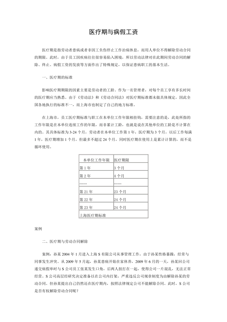 上海上海市医疗期和病假工资相关规定_第1页