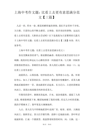 上海中考作文题：比看上去更有意思满分范文[三篇]