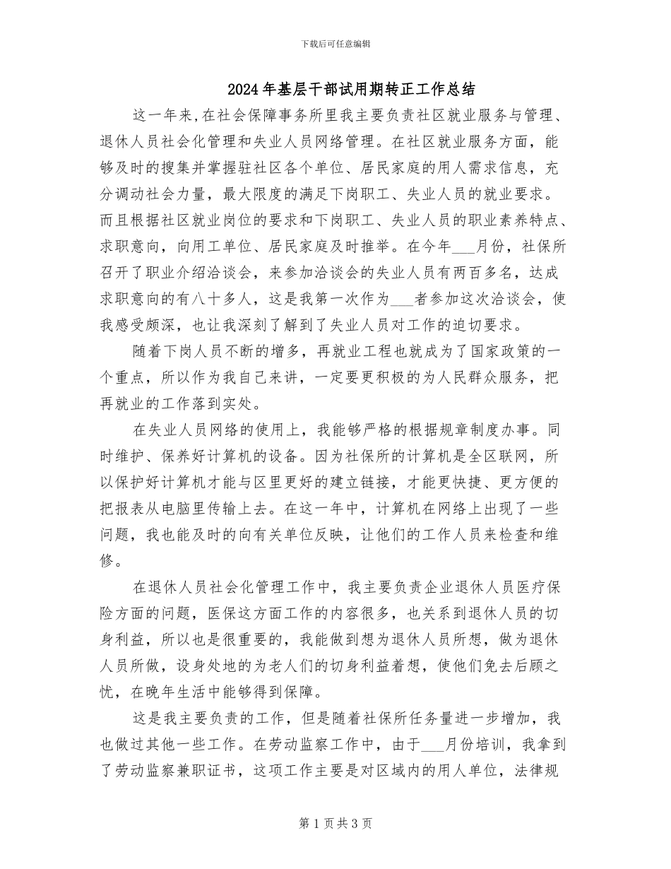 2024年基层干部试用期转正工作总结_第1页
