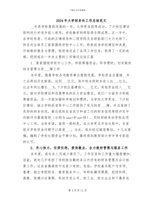 2024年大学财务处工作总结范文