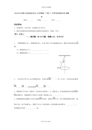 2024年大学轻工纺织食品专业《大学物理(下册)》开学考试试卷B卷-附解析