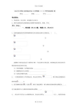 2024年大学轻工纺织食品专业《大学物理》开学考试试卷C卷