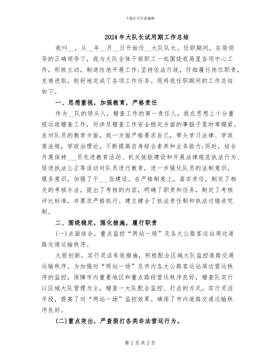 2024年大队长试用期工作总结_第1页