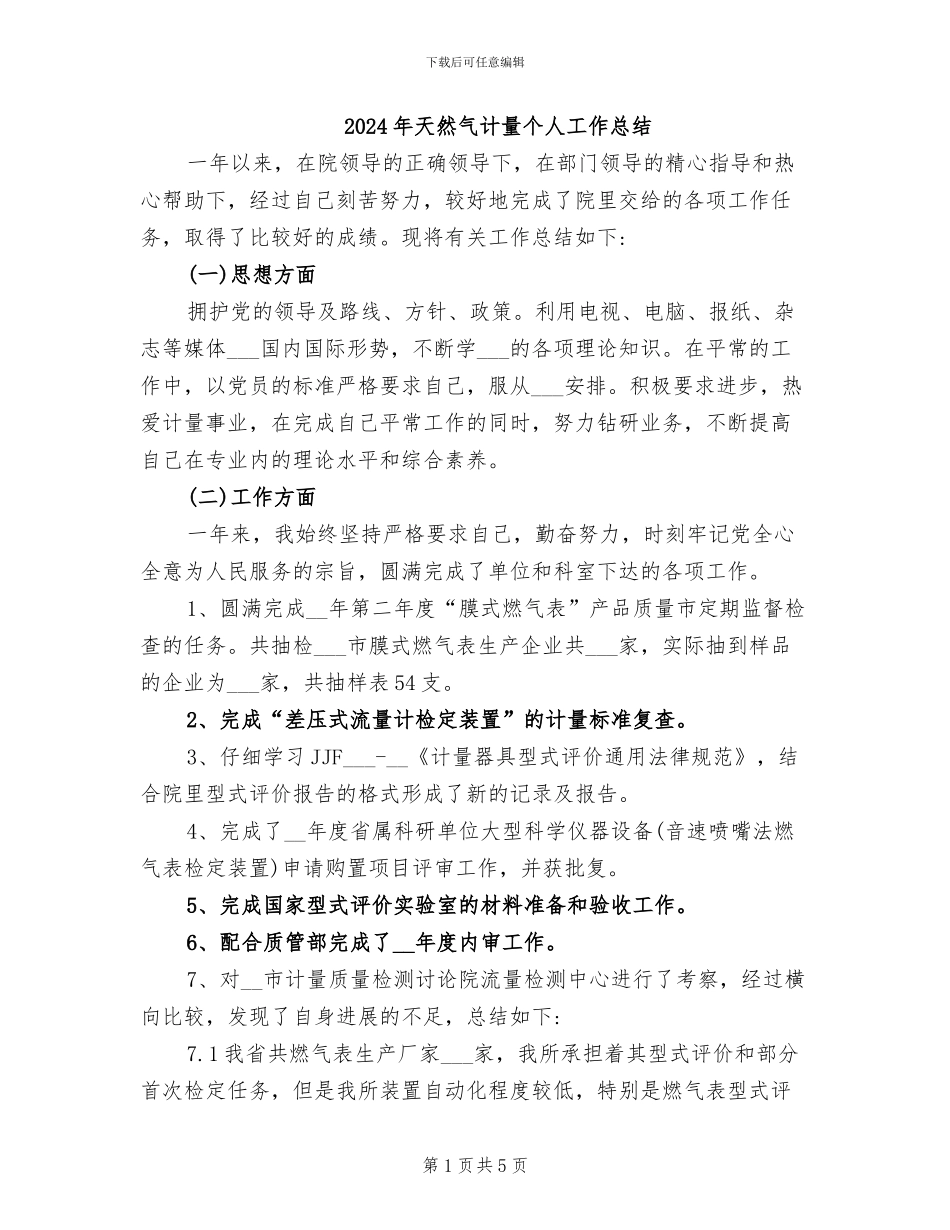 2024年天然气计量个人工作总结_第1页