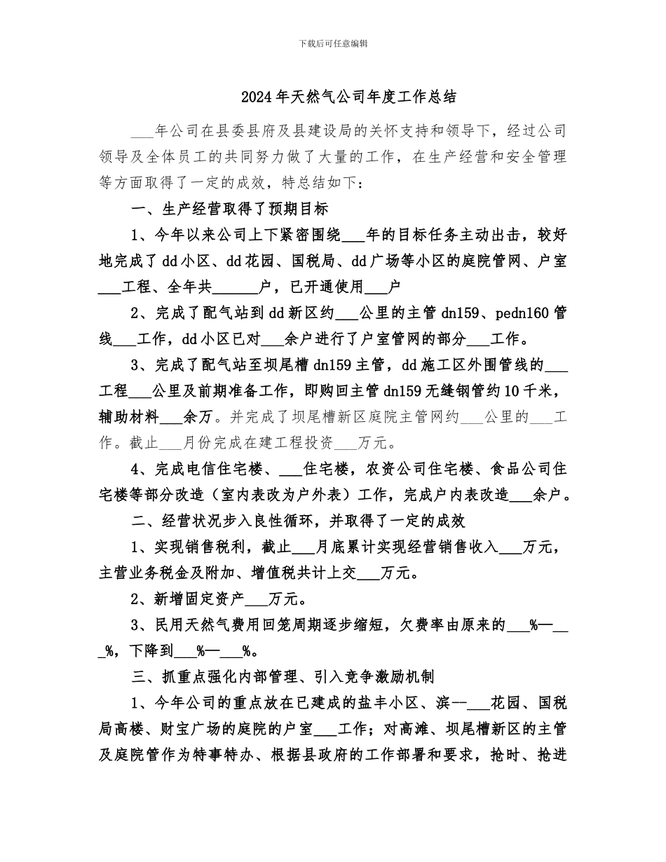 2024年天然气公司年度工作总结_第1页