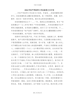 2024年妇产科医师工作总结范文与计划