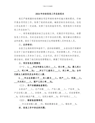 2024年妇幼信息工作总结范本