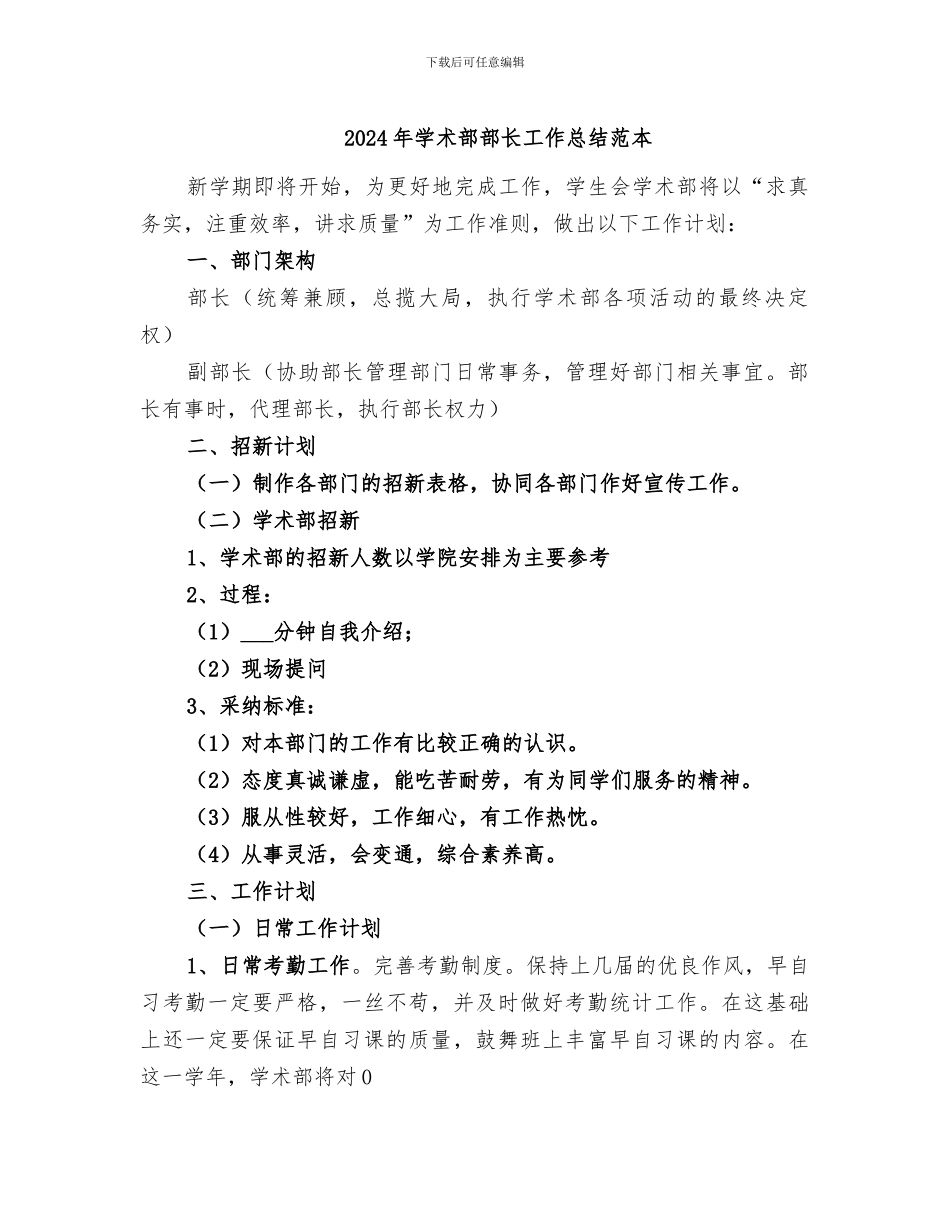 2024年学术部部长工作总结范本_第1页