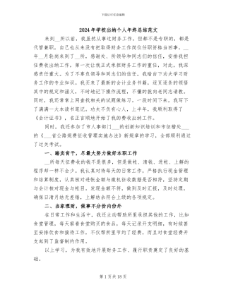 2024年学校出纳个人年终总结范文