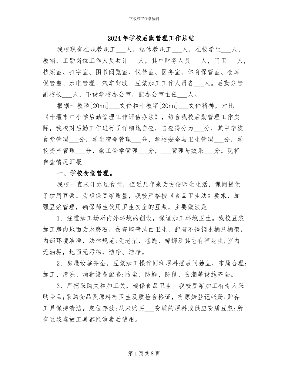 2024年学校后勤管理工作总结_第1页