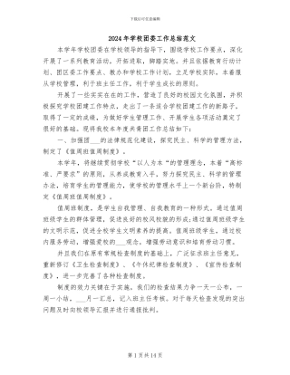 2024年学校团委工作总结范文