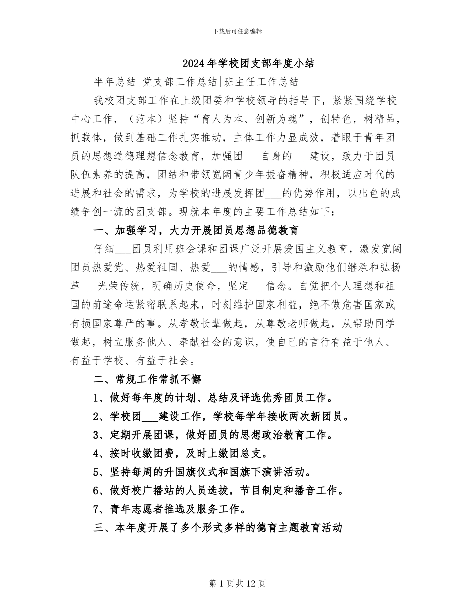2024年学校团支部年度小结_第1页
