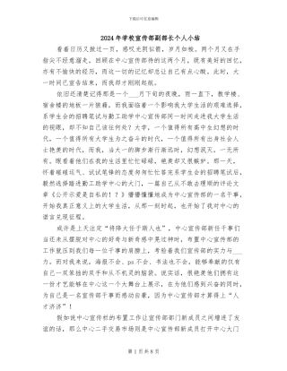 2024年学校宣传部副部长个人小结