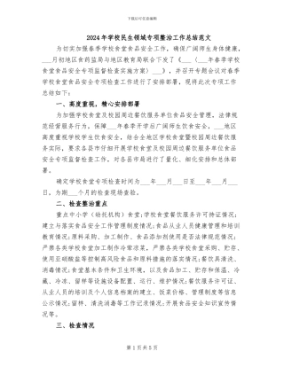 2024年学校民生领域专项整治工作总结范文