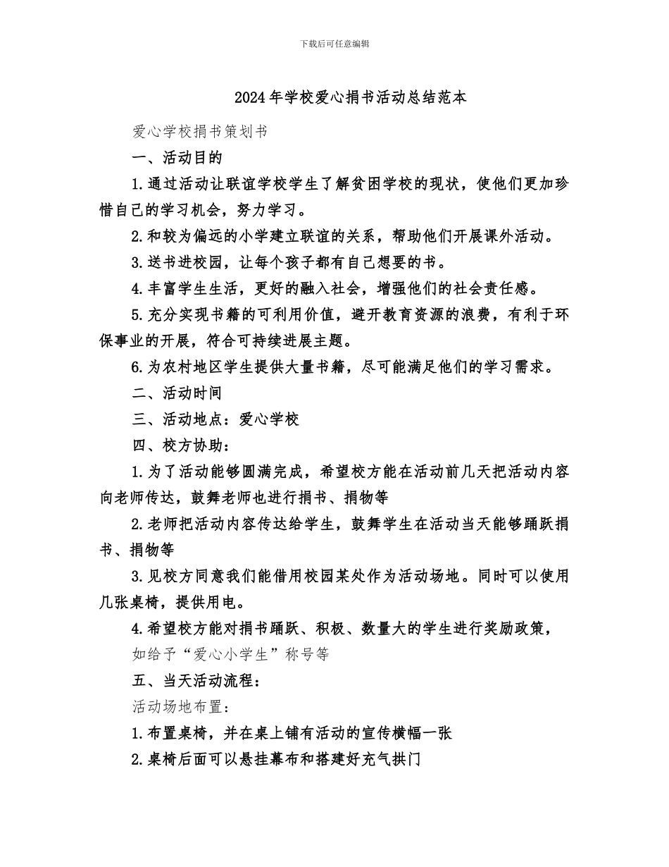 2024年学校爱心捐书活动总结范本_第1页