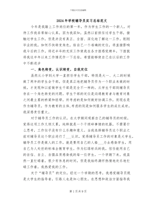 2024年学校辅导员实习总结范文