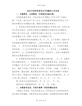 2024年学校食堂安全专项整治工作总结