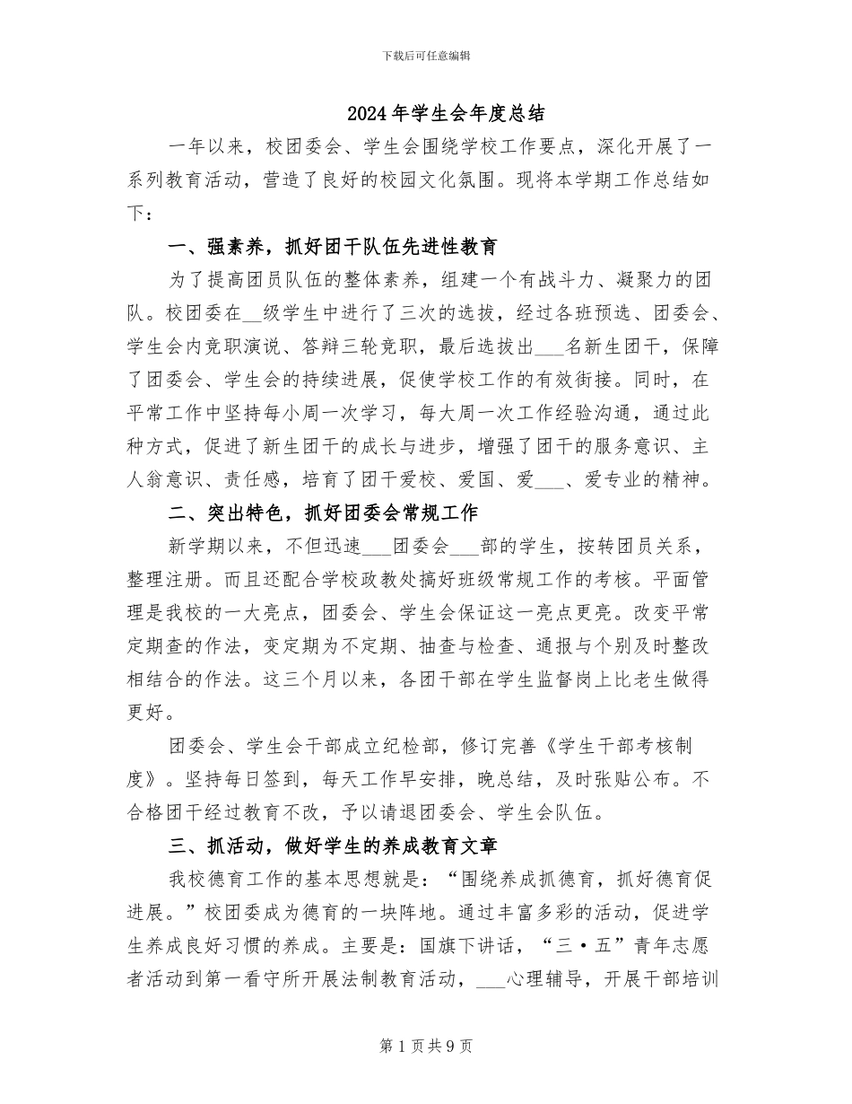 2024年学生会年度总结_第1页