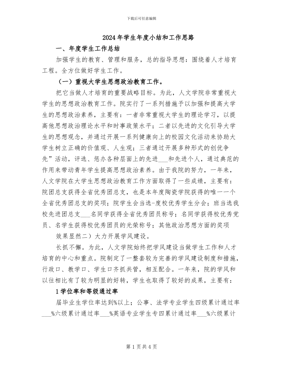 2024年学生年度小结和工作思路_第1页