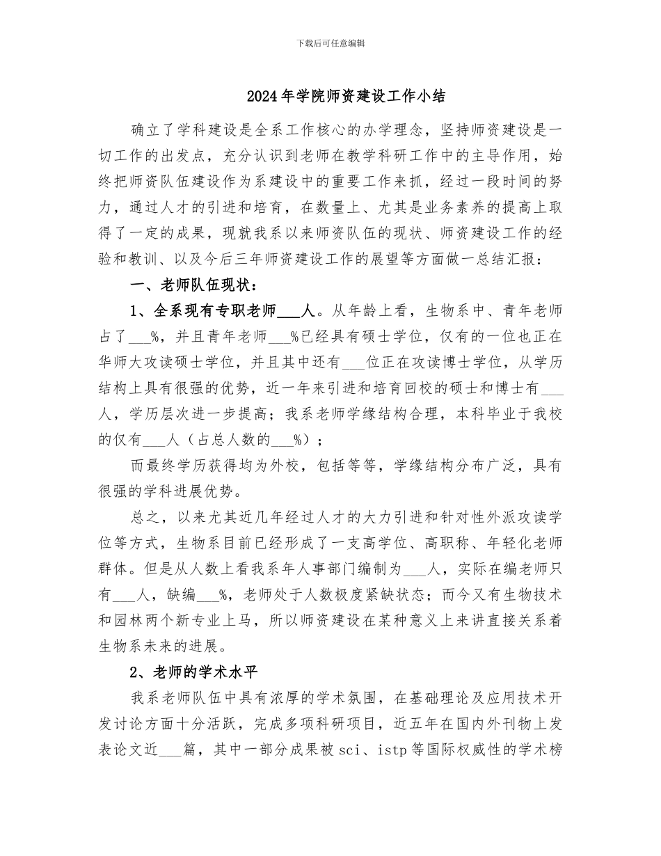 2024年学院师资建设工作小结_第1页