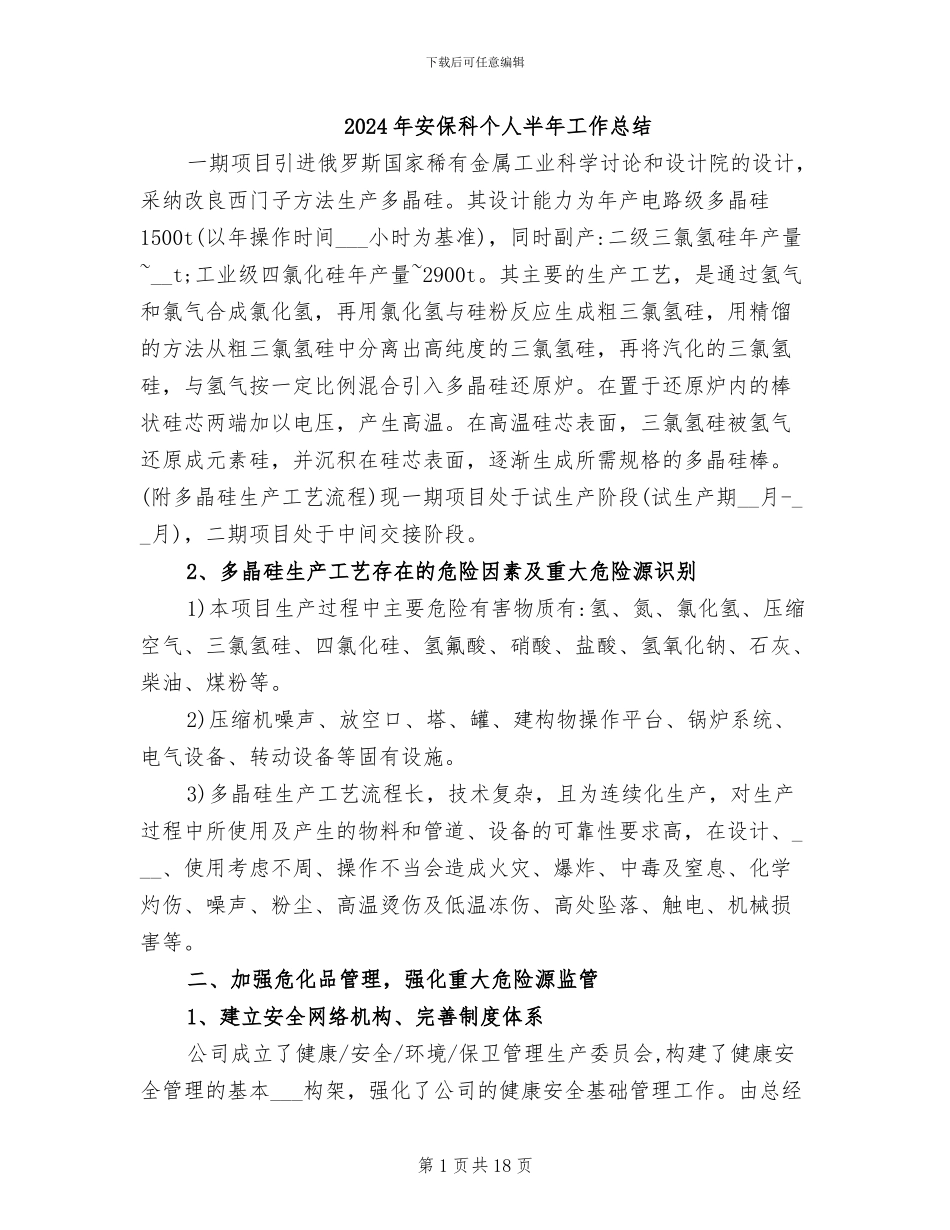 2024年安保科个人半年工作总结_第1页