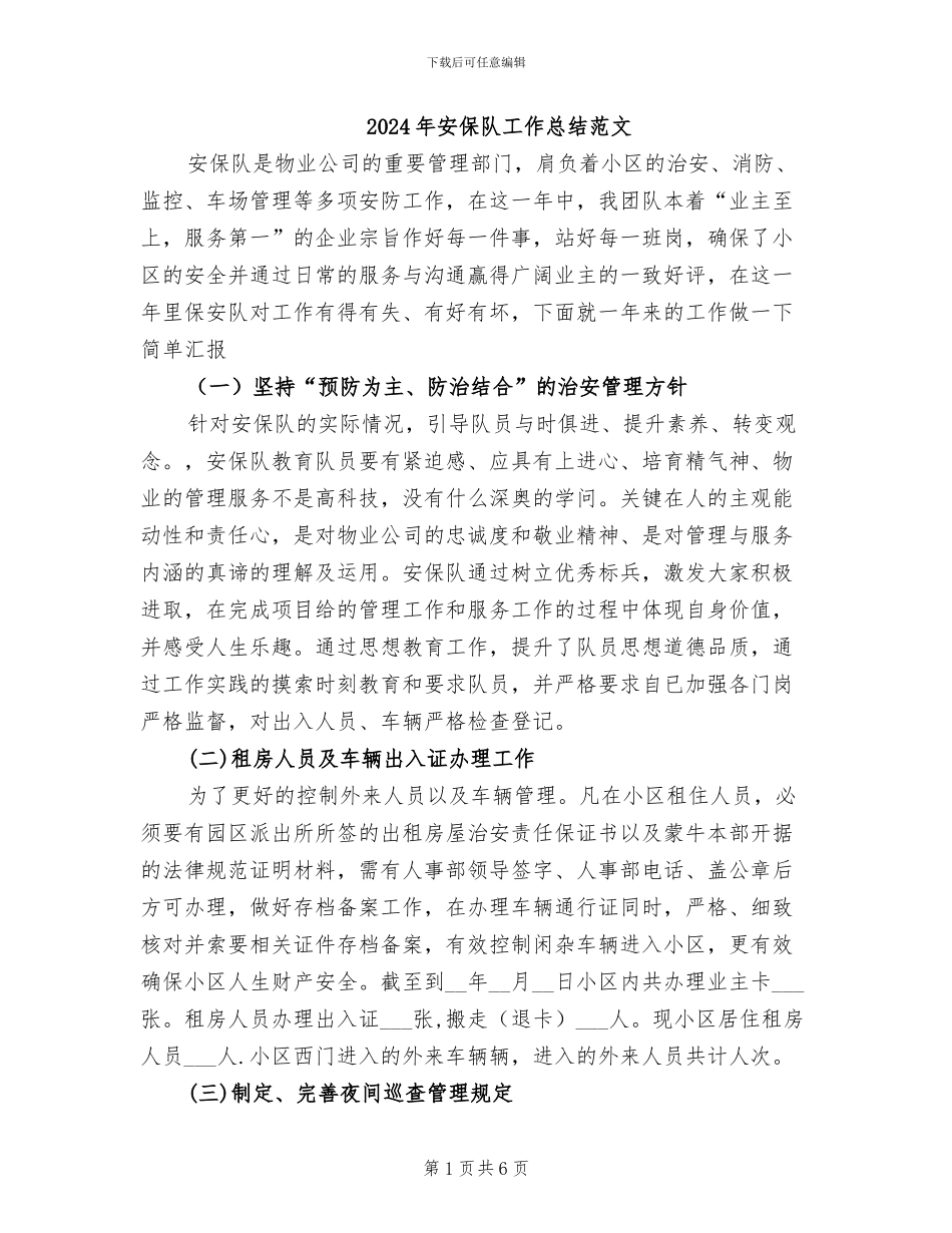 2024年安保队工作总结范文_第1页