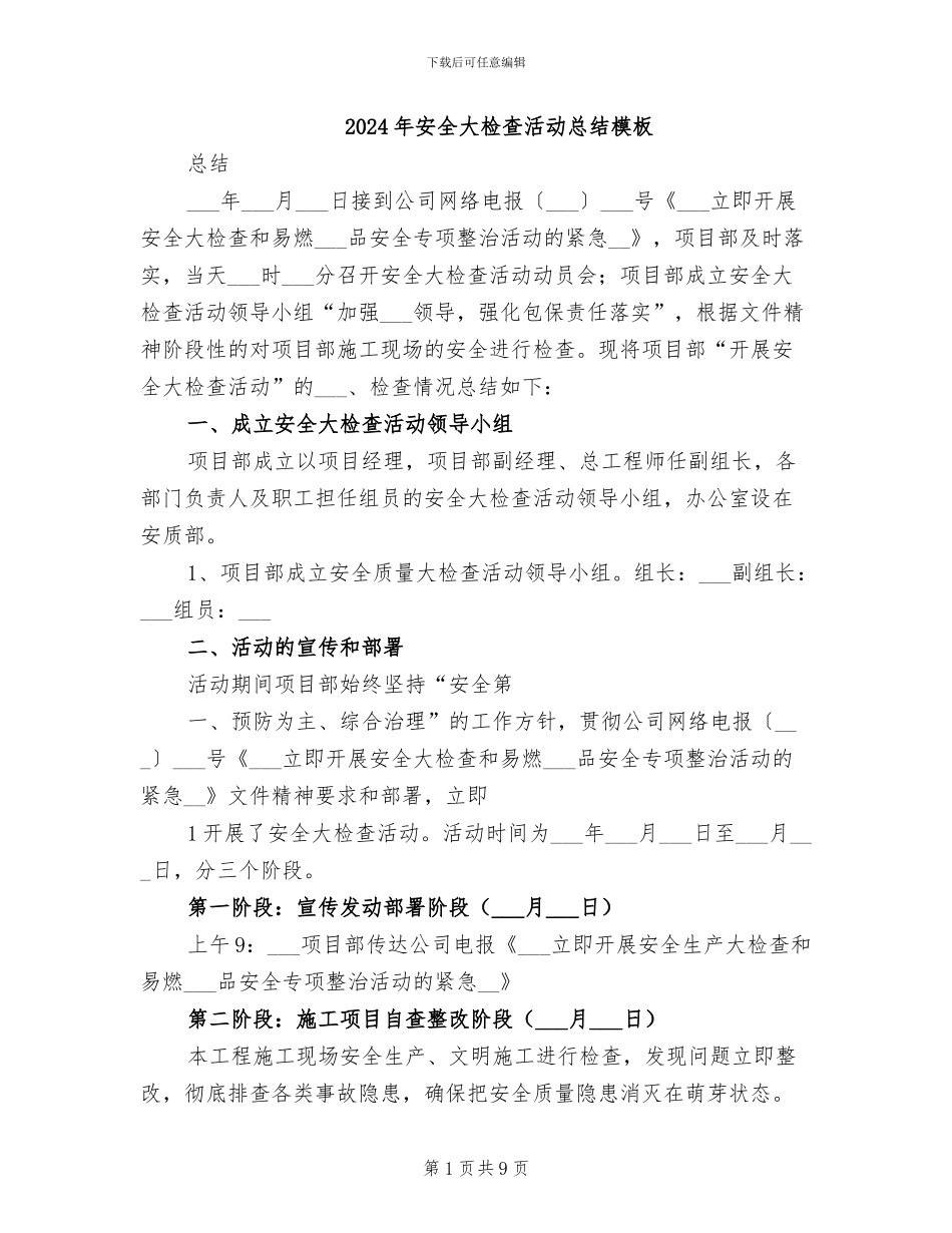 2024年安全大检查活动总结模板_第1页