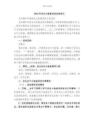 2024年安全大检查活动总结范文