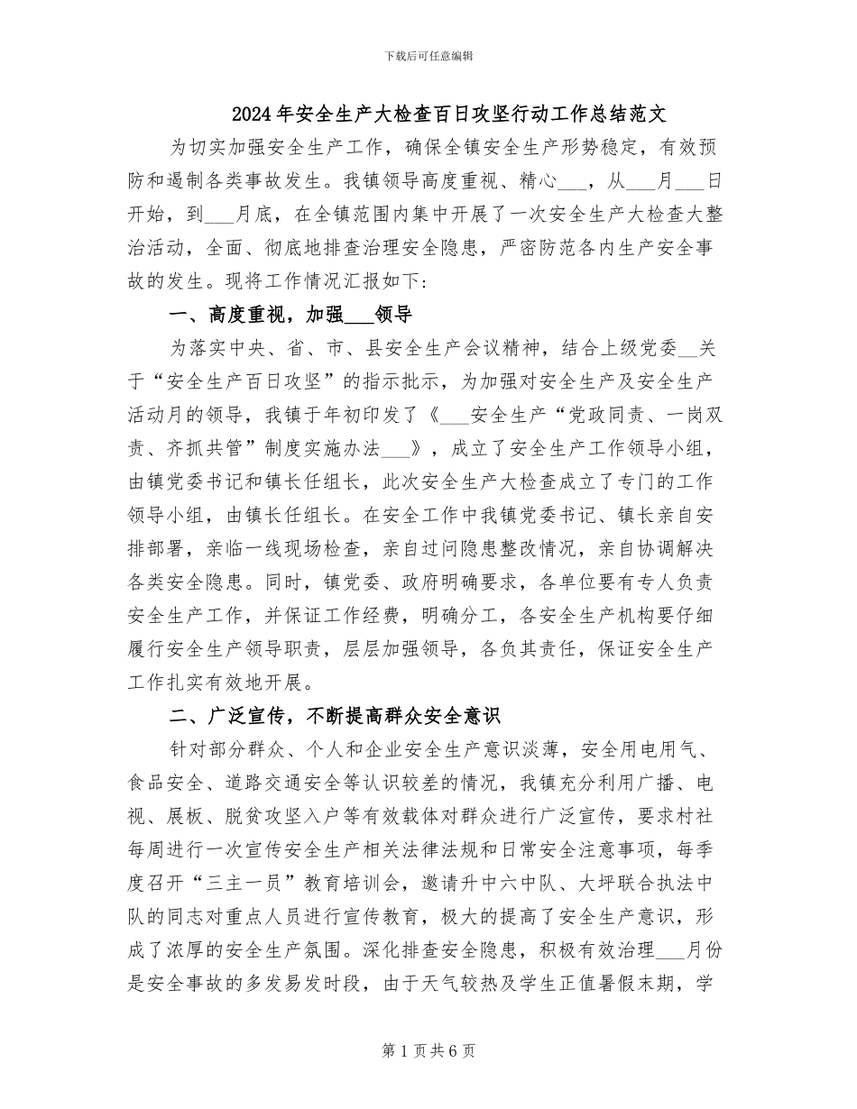 2024年安全生产大检查百日攻坚行动工作总结范文_第1页