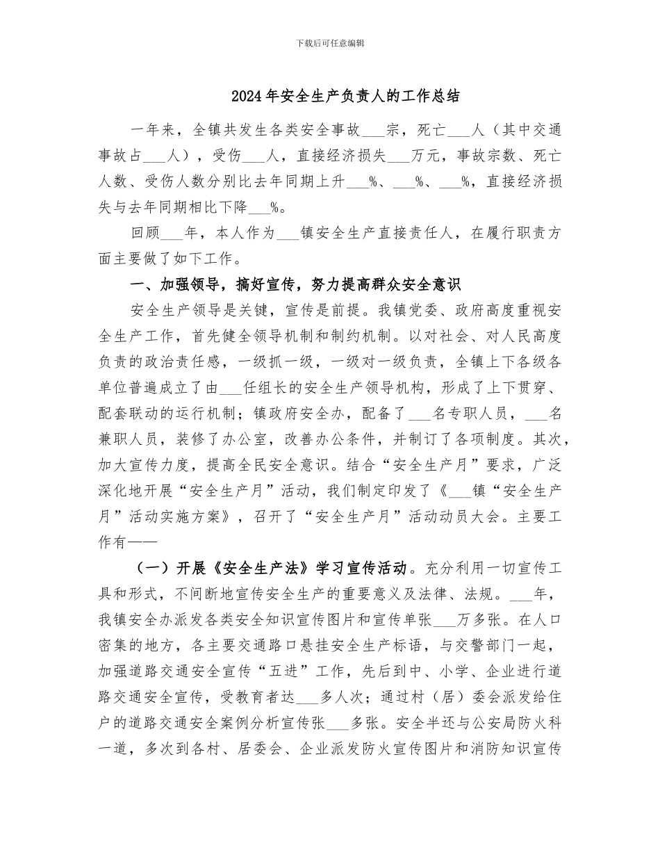 2024年安全生产负责人的工作总结_第1页