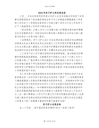 2024年实习护士的自我总结
