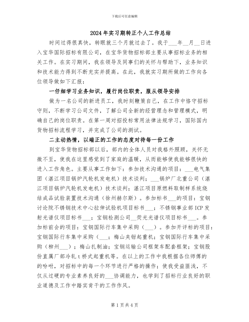 2024年实习期转正个人工作总结_第1页