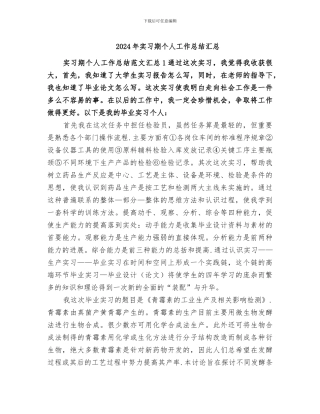 2024年实习期个人工作总结汇总