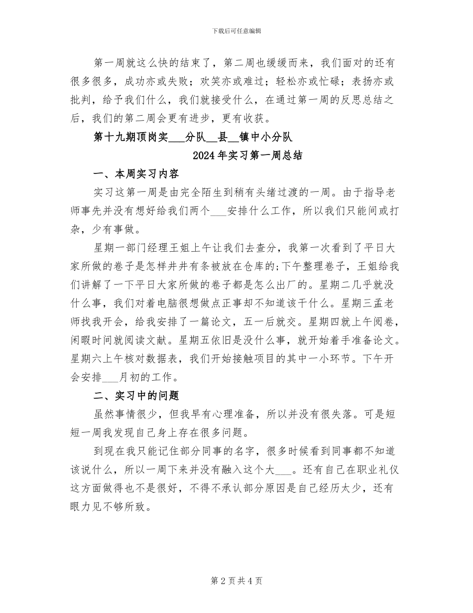 2024年实习第一周工作总结_第2页