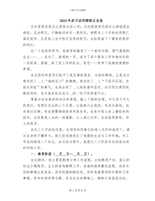 2024年实习试用期转正总结