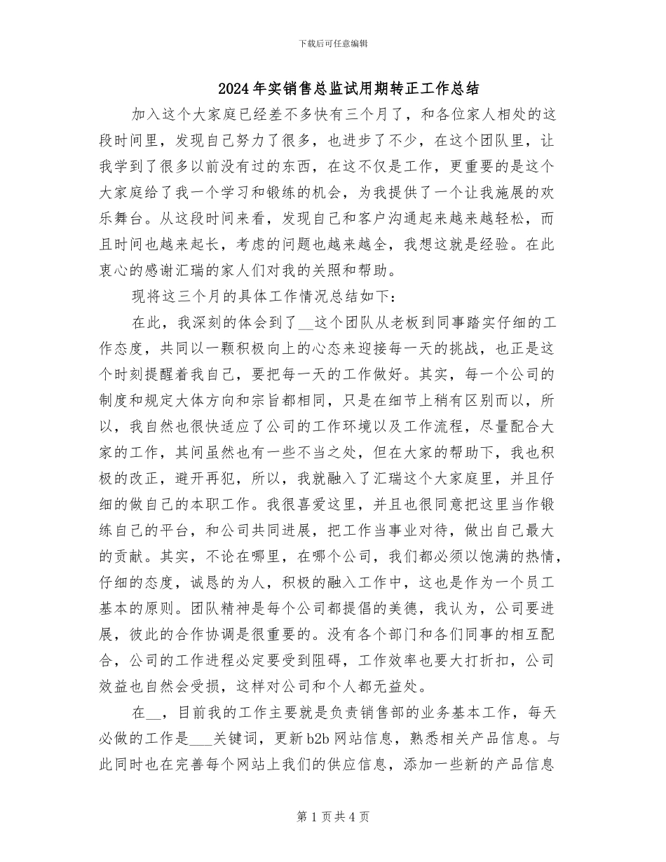 2024年实销售总监试用期转正工作总结_第1页