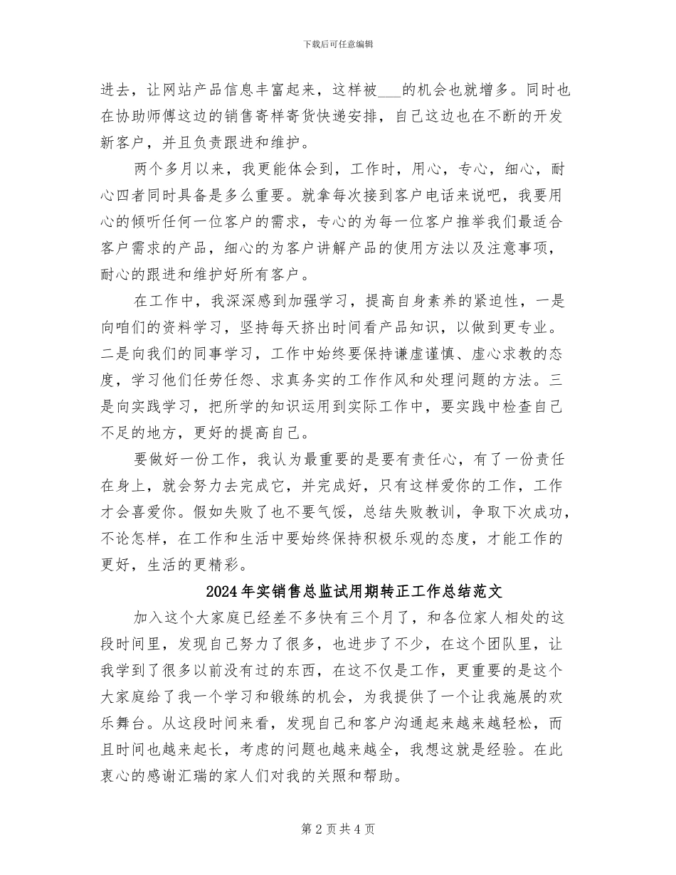 2024年实销售总监试用期转正工作总结_第2页