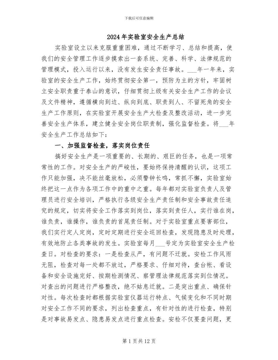 2024年实验室安全生产总结_第1页