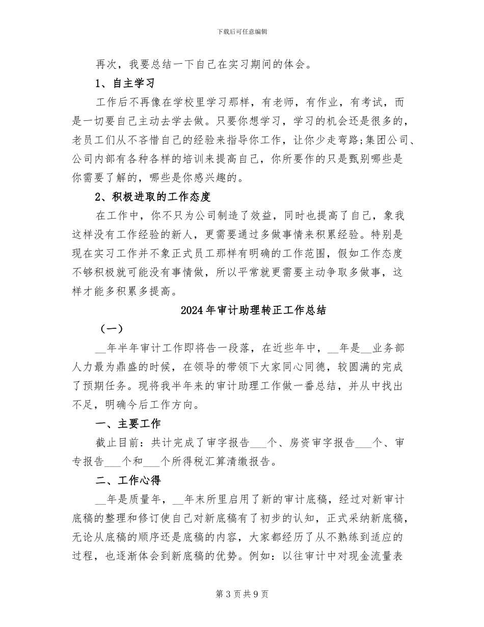 2024年审计助理试用期工作总结_第3页