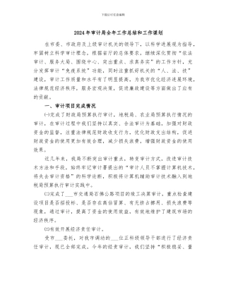 2024年审计局全年工作总结和工作谋划