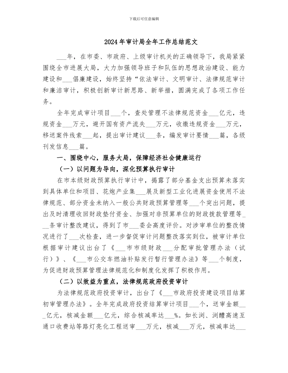 2024年审计局全年工作总结范文_第1页