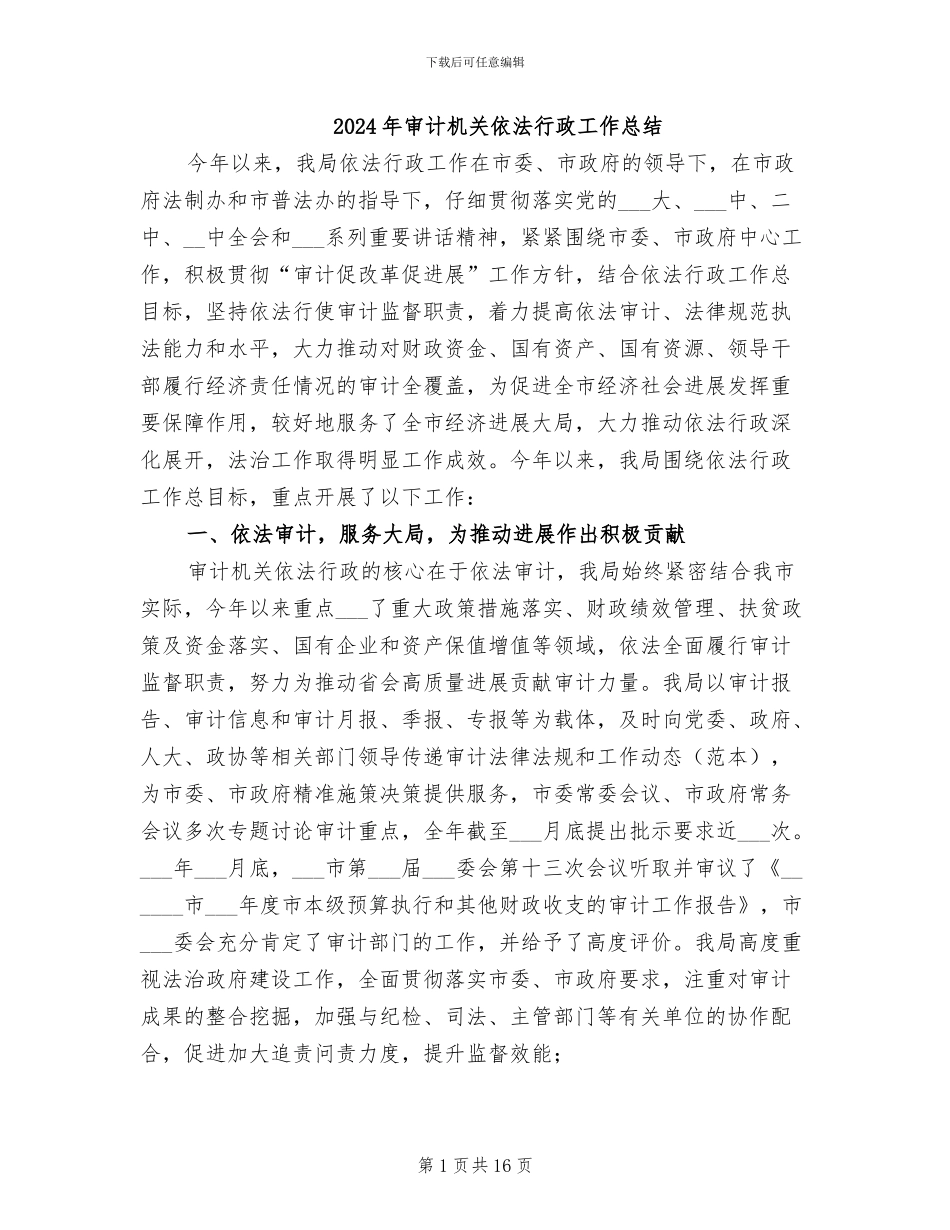 2024年审计机关依法行政工作总结_第1页