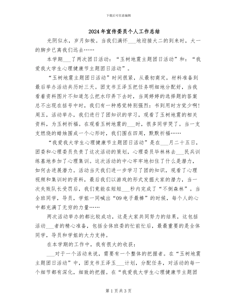 2024年宣传委员个人工作总结_第1页