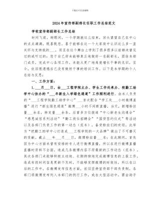 2024年宣传部副部长任职工作总结范文