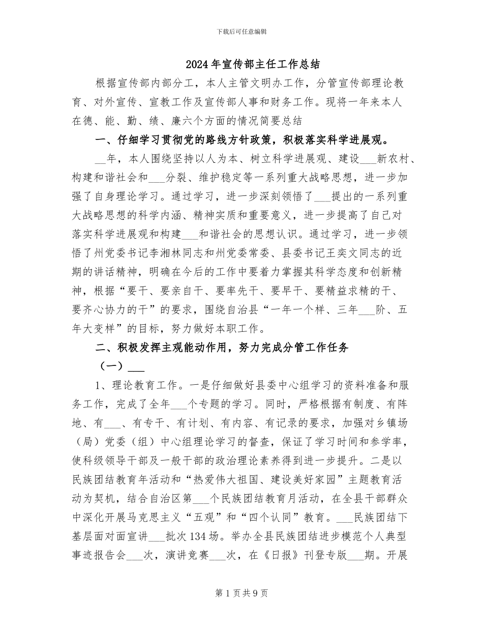 2024年宣传部主任工作总结_第1页