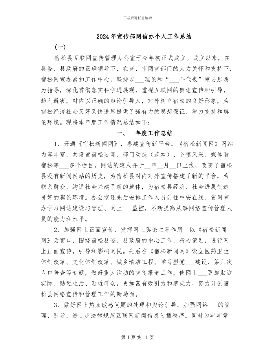 2024年宣传部网信办个人工作总结_第1页