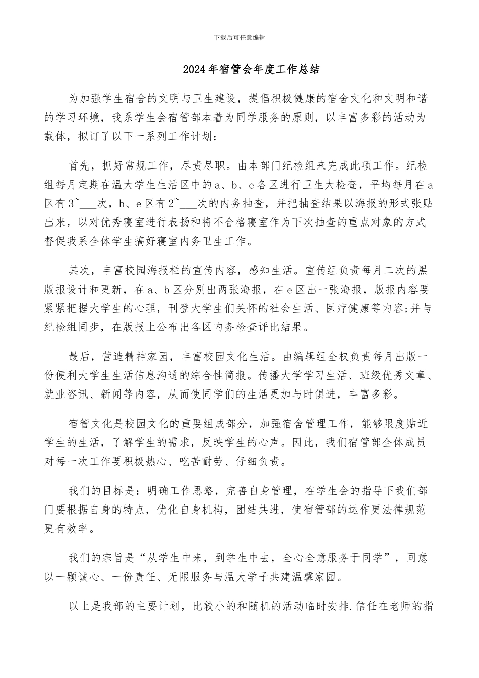 2024年宿管会年度工作总结_第1页