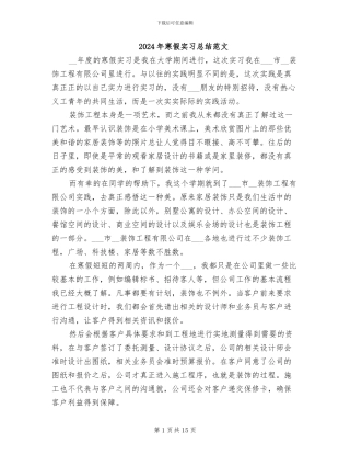 2024年寒假实习总结范文